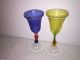 2 Murano Bimini Style Wine Glass Blue Yellow Stemware Bar Sherry Mid Century Bd Stemware photo 2