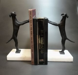 Vintage Bronze Standing Dog Bookends On Crystal Marble Base photo