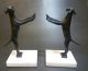 Vintage Bronze Standing Dog Bookends On Crystal Marble Base Metalware photo 4