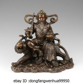 11 China Taoism Bronze Copper Zhao Gongming Buddha God Yuanbao Ride Tiger Statue photo