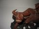 Vintage Asian Carved Rosewood Water Buffalo With Rider And Stand Oxen photo 2