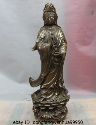 24 China Bronze Copper Buddhism Kwan - Yin Guanyin Bodhisattva Vase Bottle Statue photo