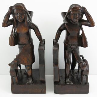 Igorot Philippines Vintage 1930 ' S Figural Bookends Pair Hand Carved Wood Luzon photo