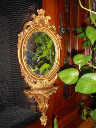 Antique Vintage Estate Ornate Gold Tone Wall Hanging Oval Mirror Italy photo