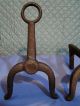 Rare Antique Wrought Cast Iron Diminutive Keyhole Fireplace Andirons Fire Dogs N Hearth Ware photo 2