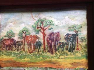Large Vintage Batik African Elephants Wax Print Fabric Material Art photo