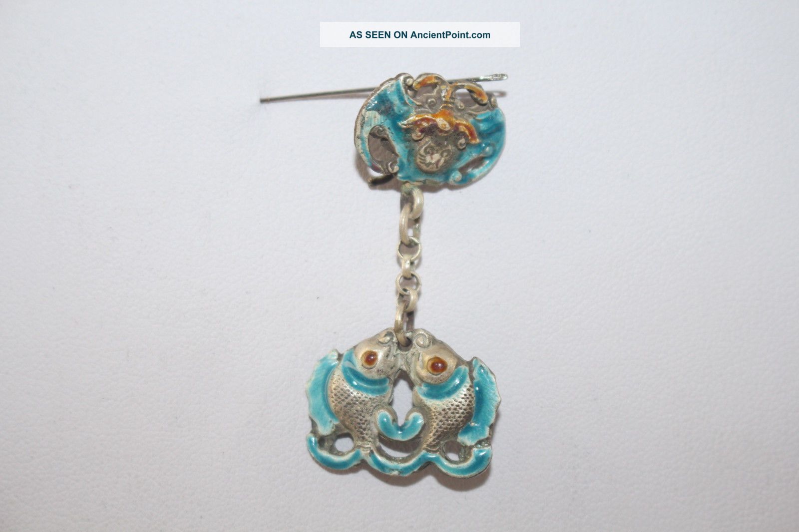 Old Chinese Sterling Silver & Enamel Carved Shape Pendant Necklaces & Pendants photo