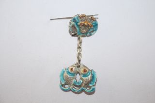 Old Chinese Sterling Silver & Enamel Carved Shape Pendant photo