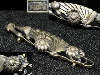 Flower Of An Orchid Openwork Obi Buckle Made Of Pure Silver.  A Japanese Antique. photo
