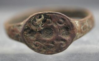 Medieval Copper Alloy Heraldic Signet Ring 15th Century Ad photo