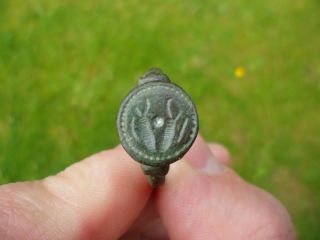 Medival Bronze Decorated Finger Ring 13th Century Ad British Found photo