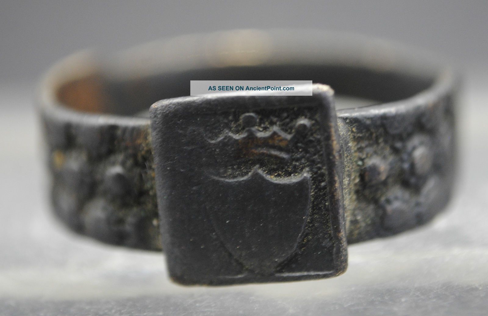 Medieval Bronze Finger Ring With Shield And Crown Design 15th Century Other Antiquities photo