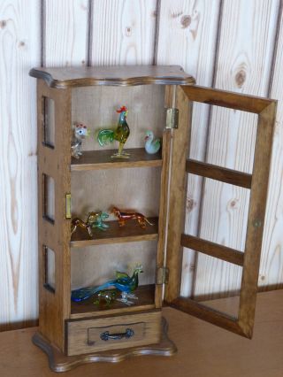 Vintage Table Top - Wall Hanging Curio Cabinet 3 Shelf Wood Glass Display Case photo