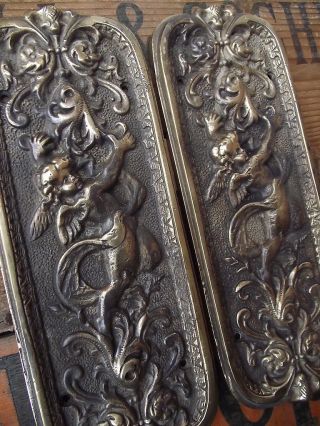 Pair Ex Display Brass Cherub Design Door Finger Plates Vintage Victorian Style. photo