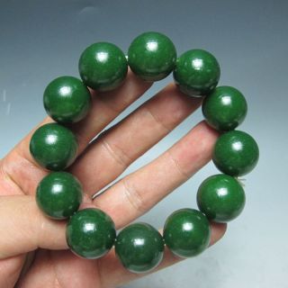 100 Natural Green Hetian Jade Hand - Carved Beads Bracelet photo