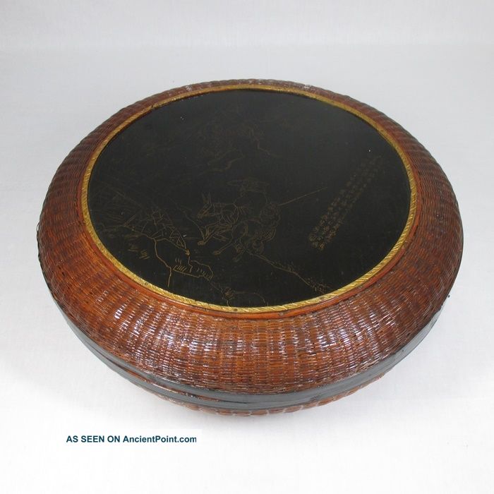 B029: Chinese Lacquered Rattan Knitting Ware Container For Sencha Tools. Other Japanese Antiques photo