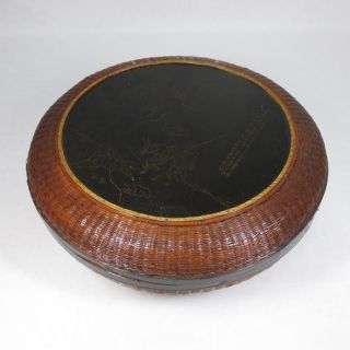 B029: Chinese Lacquered Rattan Knitting Ware Container For Sencha Tools. photo