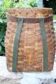 Antique Adirondack Woven Ash Pack Basket - Native American Style Oiled Sinew Rim Primitives photo 1