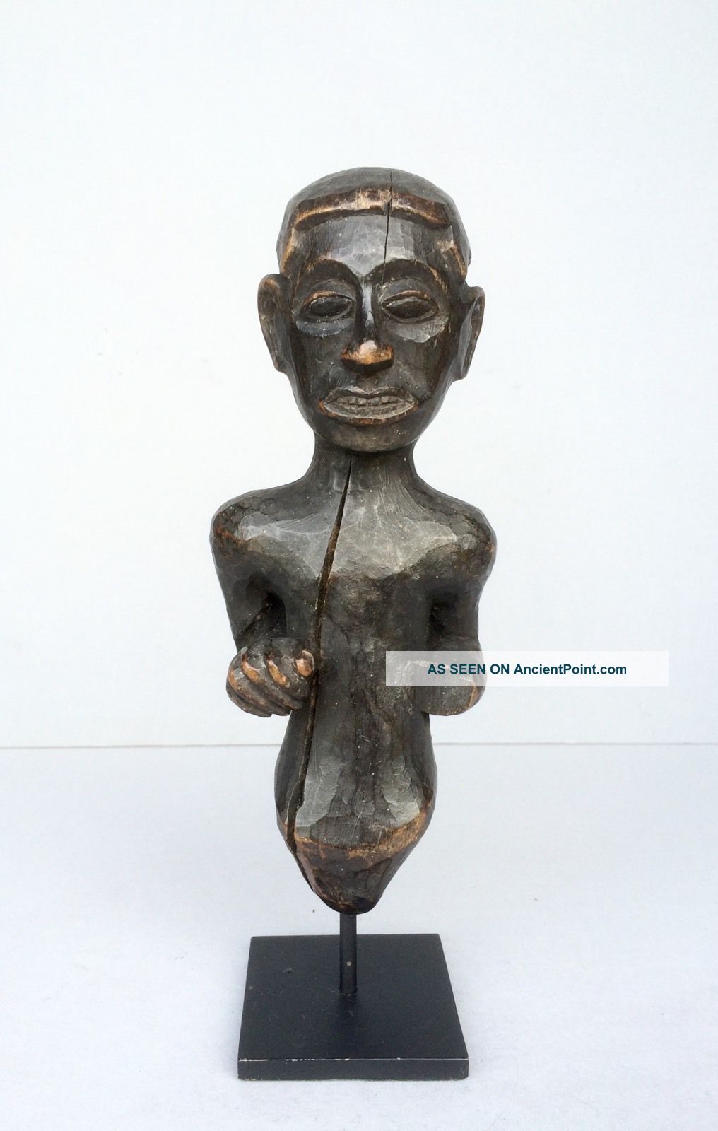 A Charming And Unusual Form Luba Tribe Sculpture From Congo On Metal Stand Other African Antiques photo