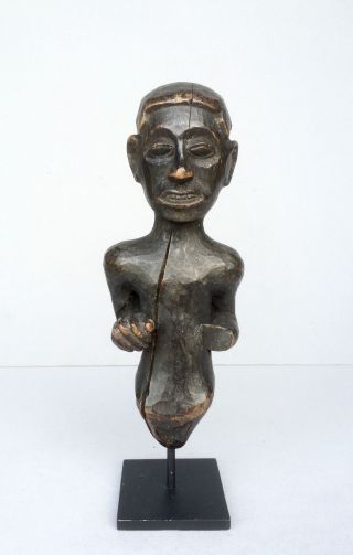 A Charming And Unusual Form Luba Tribe Sculpture From Congo On Metal Stand photo