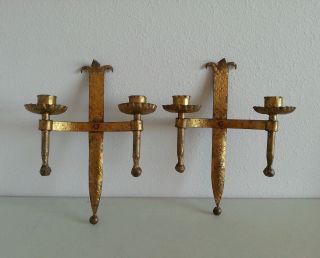Arts And Crafts Gilded Iron Wall Sconces From Spain photo