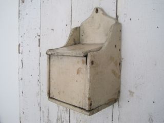 Old Primitive Cream Color Paint Wood Hanging Salt Box With A Lift Lid American photo