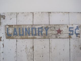 Vintage Primitive Red White Blue Paint Wood Laundry Sign American Aafa photo