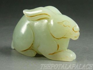 Old Chinese Nephrite Celadon Jade Carved Statue/toggle/pendant Rabbit 18/19thc photo