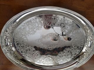 Large Etched Silver Plate Serving Tray In 16 