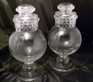 Pair Antique 11.  5 Inch Apothecary Candy Store Jars W/ Covers Tiffin Dakota photo