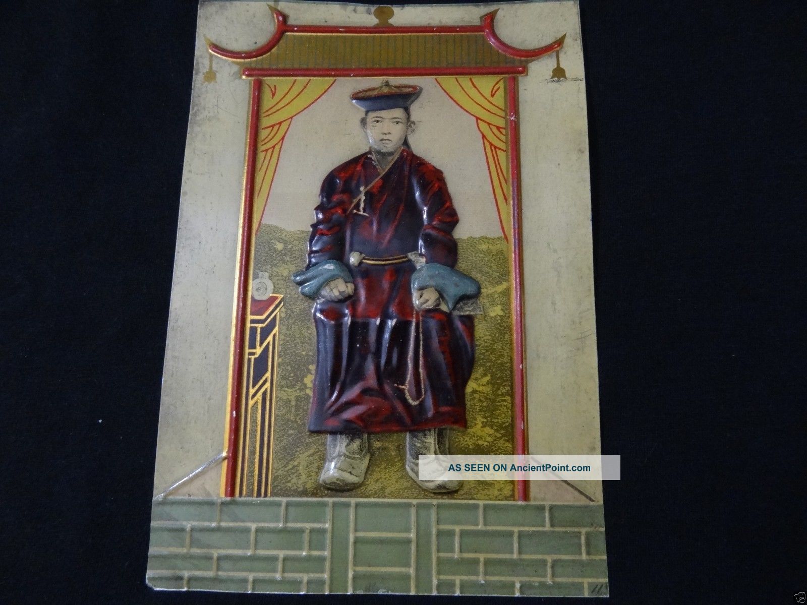 Antique Mongolia Mongolian Buddhist Embossed Portrait Of 8th Bogd Khan On Metal Mongolia photo