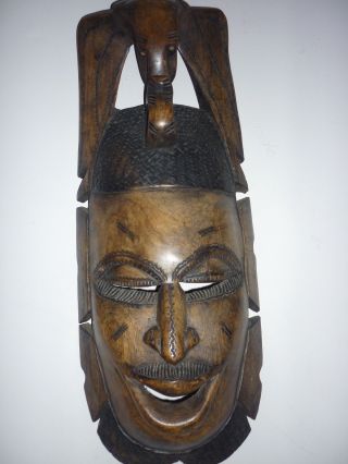 Hand Carved Solid Wood African Mask Wall Hanging photo