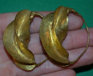 Medium African Fulani Tribal Lightweight Gold Washed Brass Earrings photo