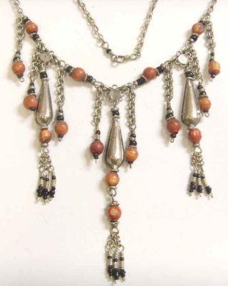 Old Turkman Tribal Metal Wood Beads Necklace Hand Made Belly Dance Larp 48516 photo