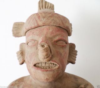 Antique Pre - Columbian Mayan Seated Ball Player Terracotta Figure Statue photo