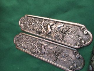 Antique Copper Finger Plates Push Door Handle Ornate French Design Cherubs Gilt photo