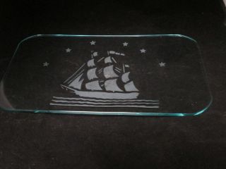 Lurelle Guild For Kensington Art Deco Bent Glass Tray With Tall Ship Under Stars photo