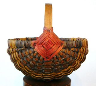 Folk Art Vintage Antique Pa Dyed Splint Buttocks Basket Patina Surface 1 photo