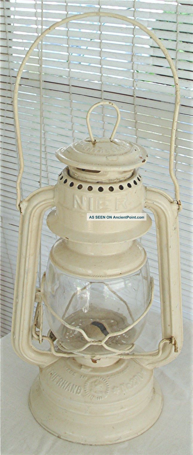 Antique/vtg Nier Feuerhand 270 Germany White Painted Kerosene Barn Lantern Primitives photo