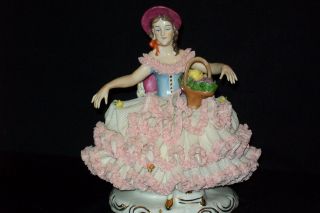 Large Antique German Porcelain Karl Klette Dresden Lace Victorian Lady Figurine photo