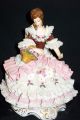 Large Antique German Porcelain Seated Dresden Lace Victorian Lady Figurine Figurines photo 1