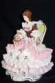Large Antique German Porcelain Seated Dresden Lace Victorian Lady Figurine Figurines photo 3