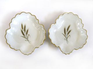 2 Antique L Michelaud Limoges Porcelain Shallow Bowls Gold Wheat C1900 France photo