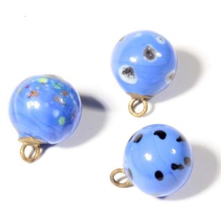 (3) 12mm Czech Antique Lampworked Blue Spatter Marble Overlay Ball Glass Buttons photo