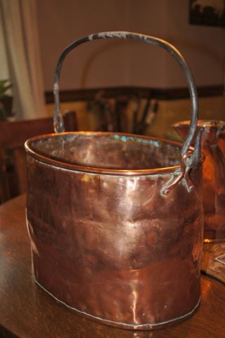 Large Copper Oval Container Pot Tub Decorative Handle Antique photo