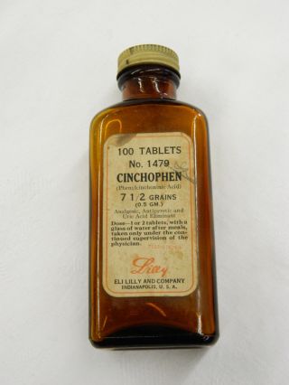 Vintage Eli Lilly Cinchophen Tables Bottle Medicine Pharmacy photo