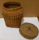 Vtg Native American Indian Covered Basket Curled Wood Splint Plains Natural Dye Native American photo 1