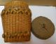 Vtg Native American Indian Covered Basket Curled Wood Splint Plains Natural Dye Native American photo 2