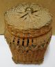 Vtg Native American Indian Covered Basket Curled Wood Splint Plains Natural Dye Native American photo 3