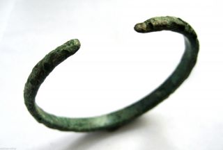800 A.  D British Found Viking Bronze Zoomorphic Wrist Torc.  Dragon Head Terminals photo